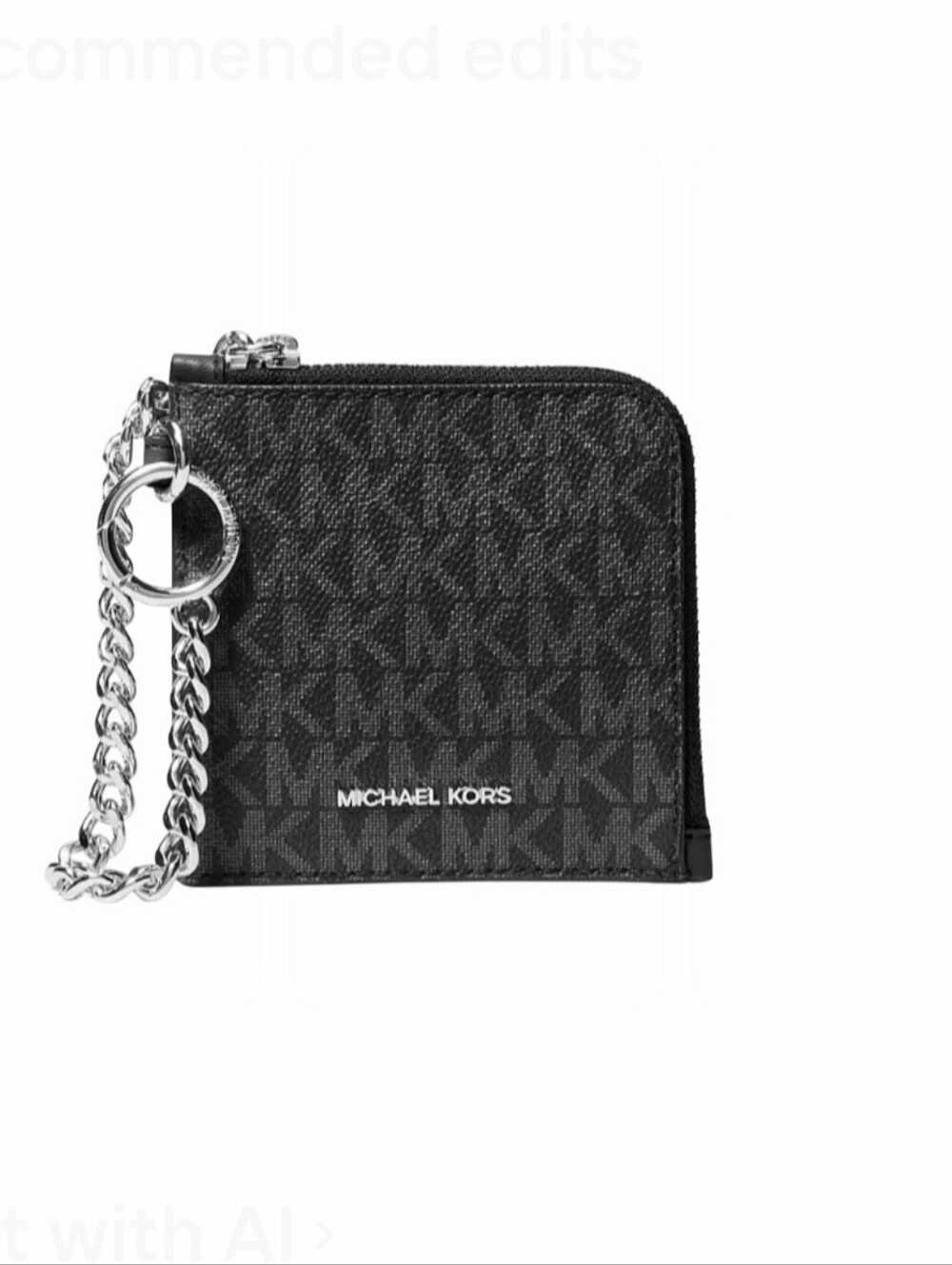 Michael Kors Black Logo Zip Card Holder with Silver Chain